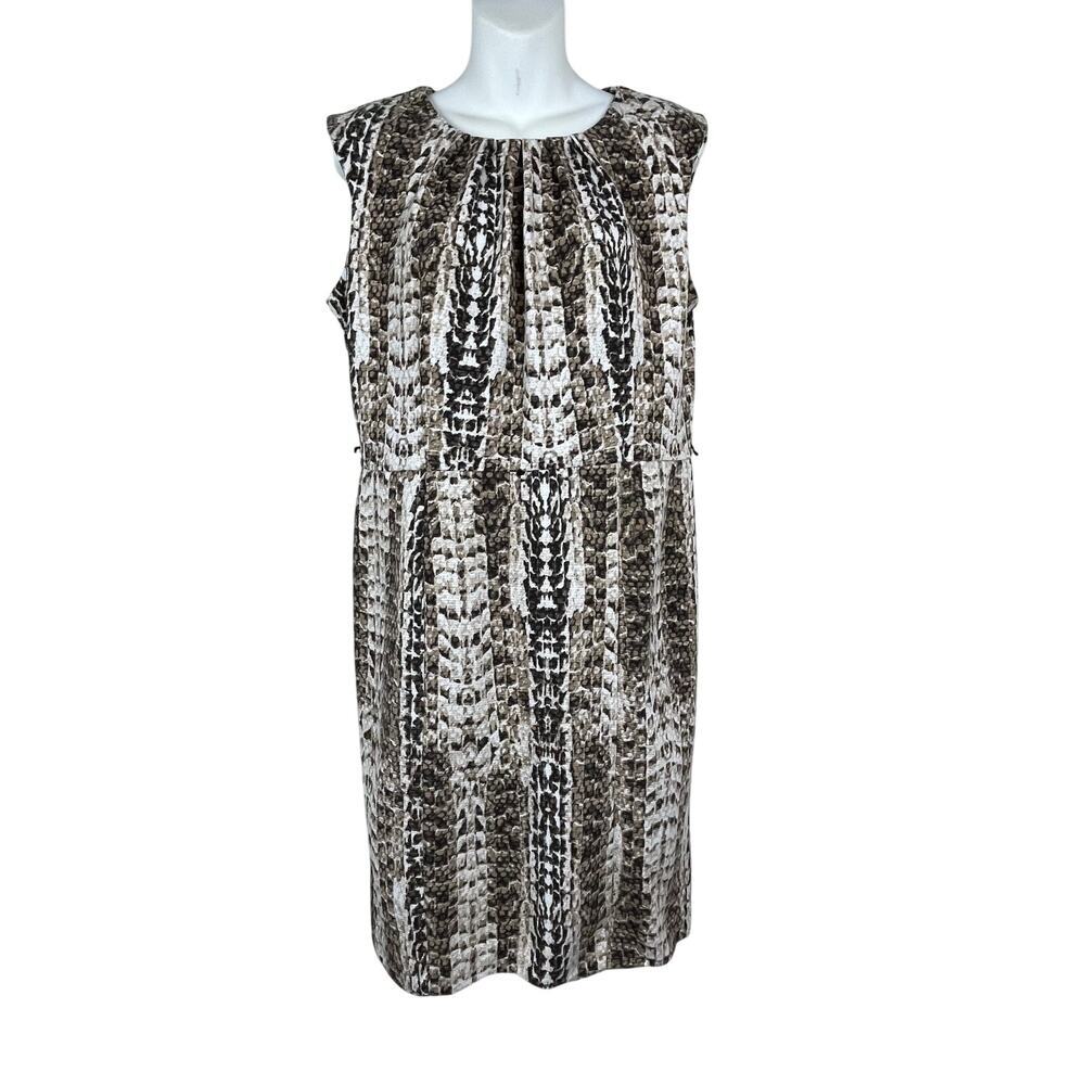 Dana Buchman Shift Dress Size 10 Sleeveless Brown White Reptile Print